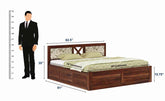 Moon Solid Sheesham Wood Hydraulic Bed With Cushioned Headboard (Queen Size, Natural Finish)